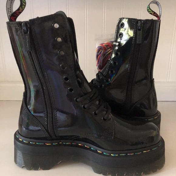 Dr Martens Jadon Hi Rainbow Patent Platform Boots - Picture 4 of 7